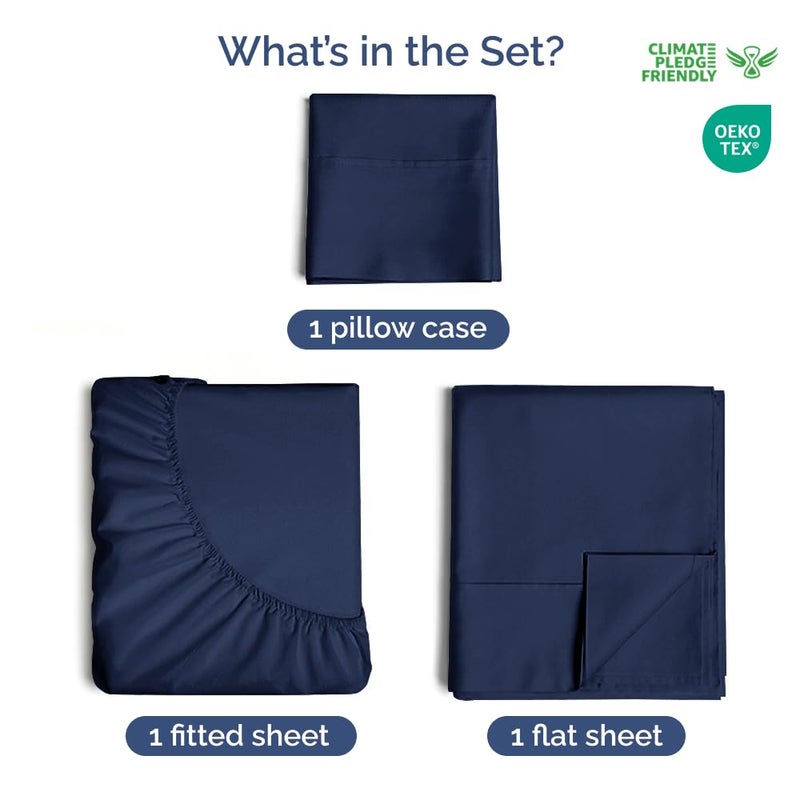 CGK Unlimited 400 Thread Count Cotton Sheet Set - Queen Size 100% Cotton Sheets - Easily Fits 8" to 16" Mattress - Silky-Soft, Wrinkle Free, Breathable & Comfy - Deep Pockets & Hotel Quality Bedding Set - Navy Blue - Image 5